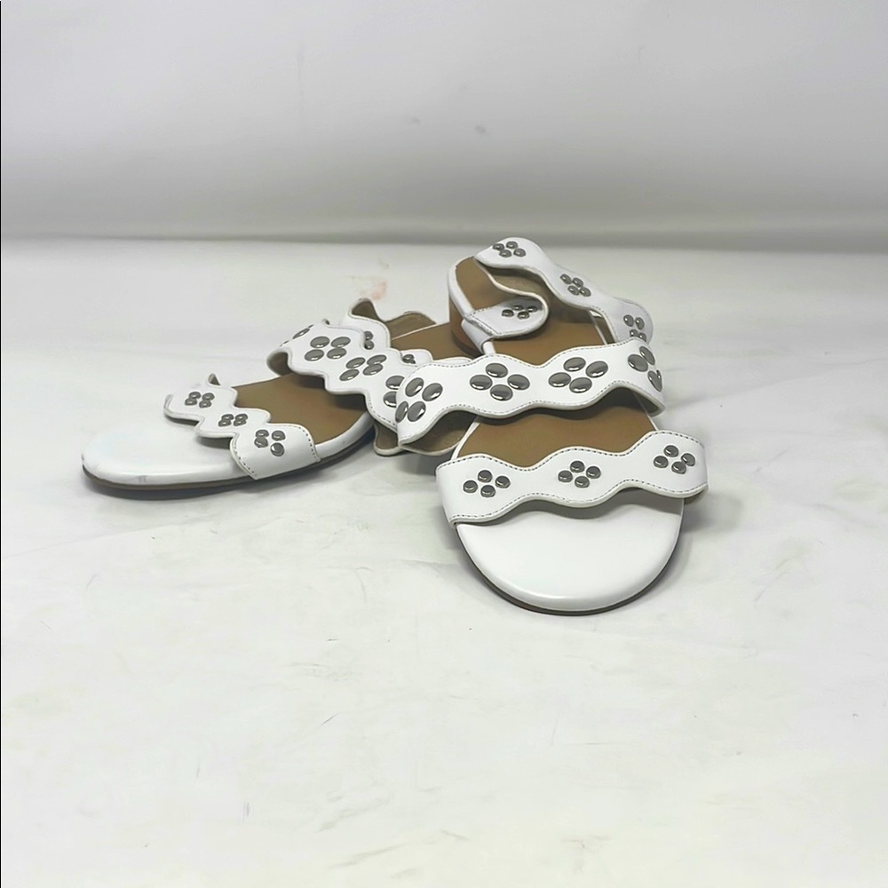 Vaneli White Triple Strap Silver Stud Slip-On Sandals Size 9.5N